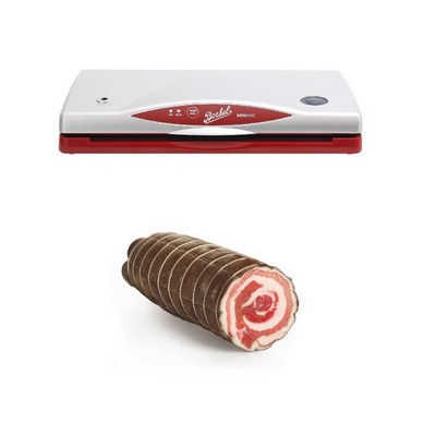 Vacuum machine + Rolled bacon with rind slice under vacuum (3-5Kg)